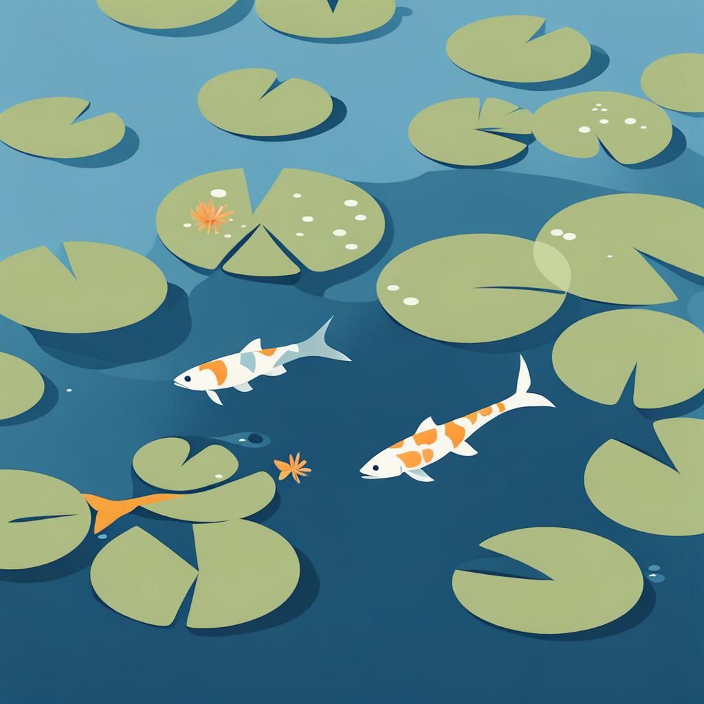 Minimalist Water Lilies and Fish Pond Scene