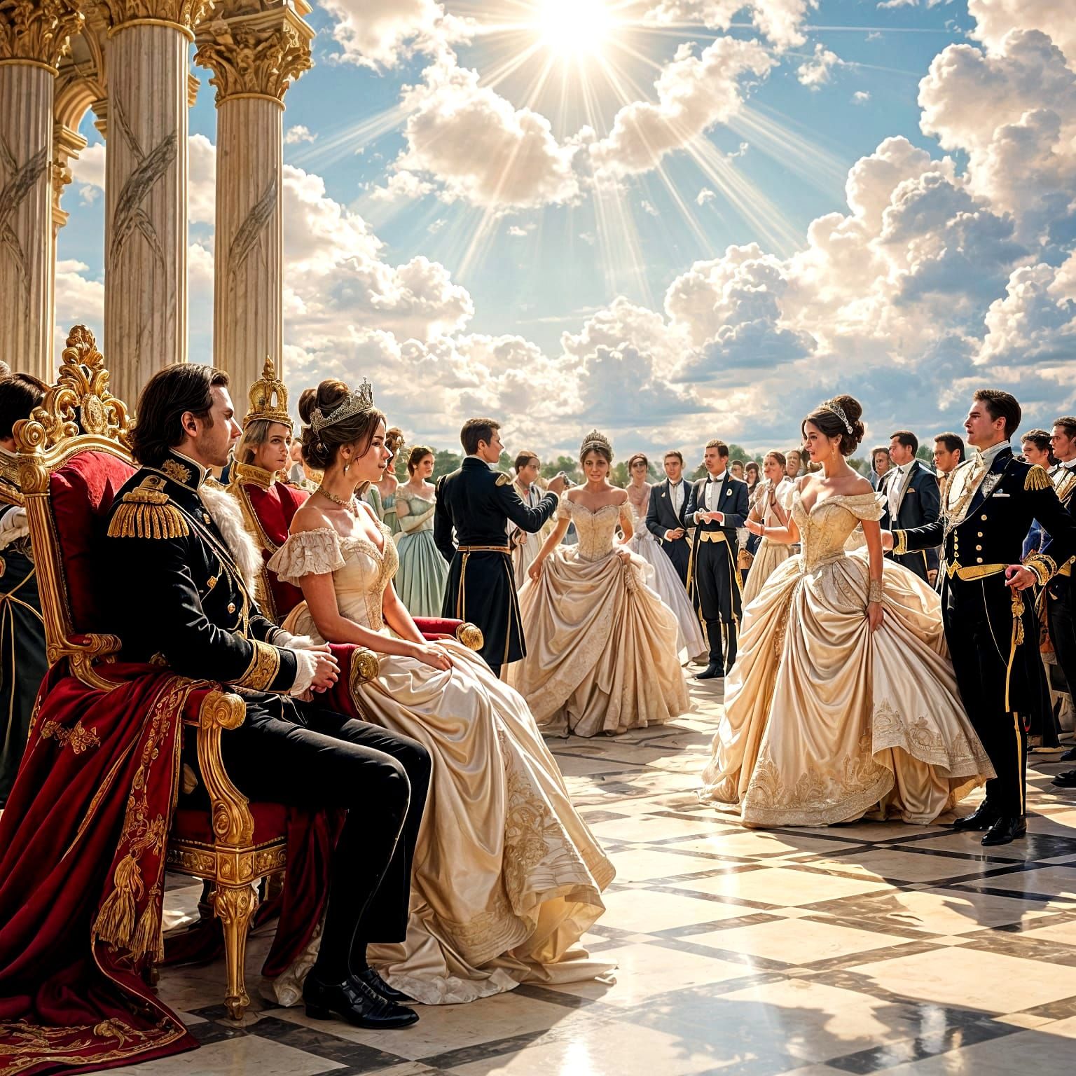 Lavish Palace Ball with Dancing Courtiers