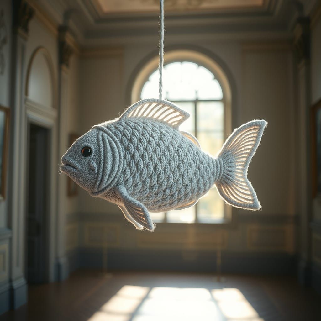 Hyperdetailed Pisces Zodiac Symbol Knitted Fish in Dreamlike...