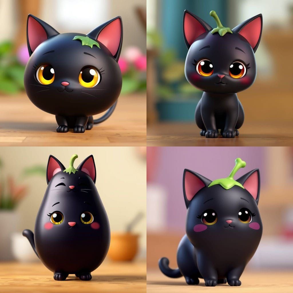 Whimsical Eggplant Cat Character