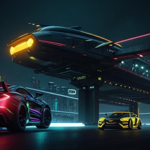 Flying Sports Car Zooms Over Sci-Fi City