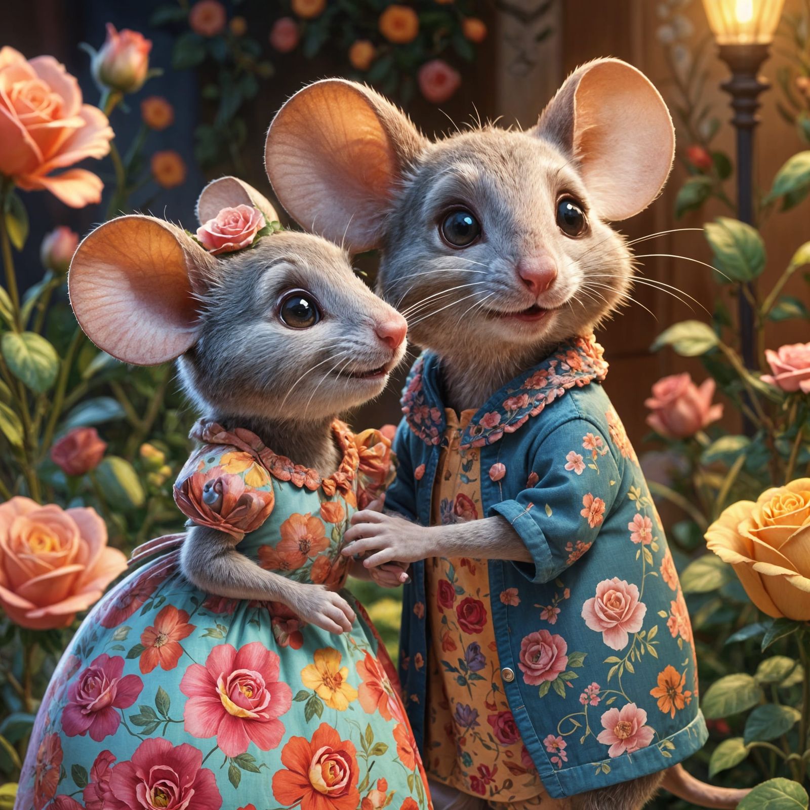 Shy Cartoon Mouse Hiding Roses