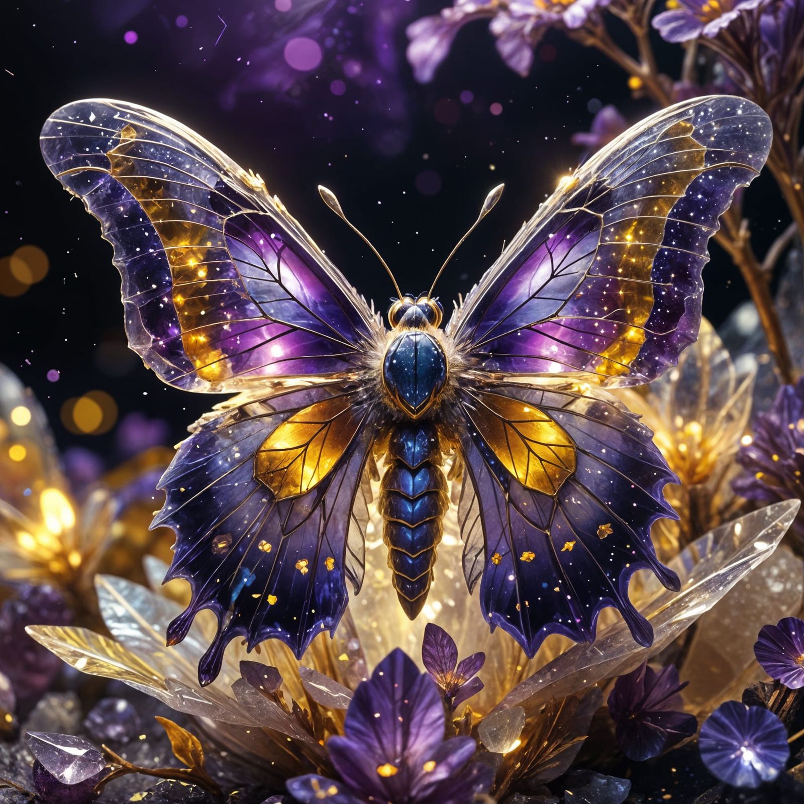 Celestial Crystal Moth on Quartz Flower