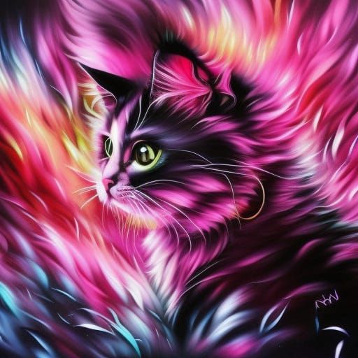 Psychedelic Pink Cat in Graffiti Style