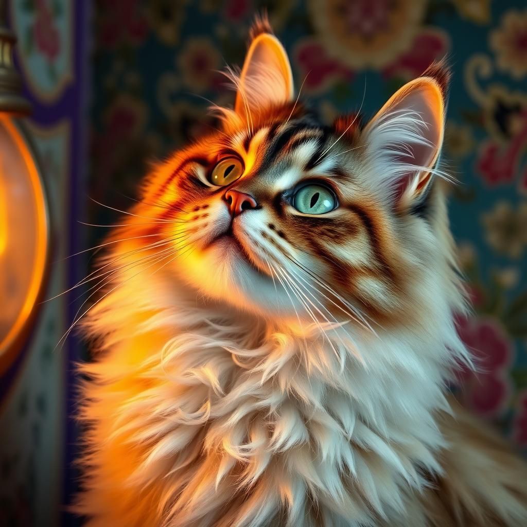 Regal Persian Cat Portrait in Hyperrealistic Style