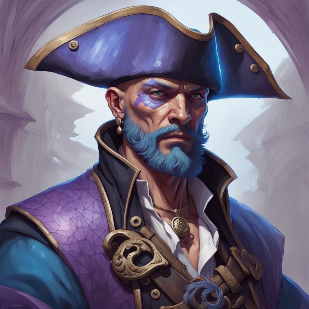 Menacing Blue-Skinned Pirate Portrait with Gills