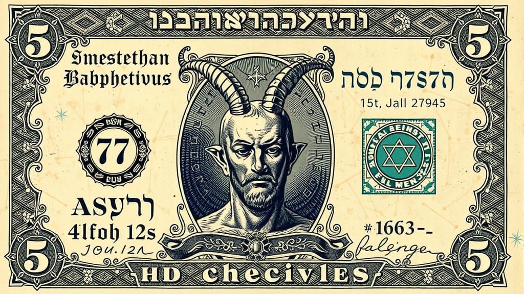 Baphomet Lithograph on Antique Currency