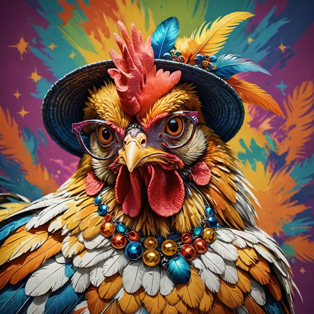 Fashionable Chicken Portrait in Hyperrealistic Style