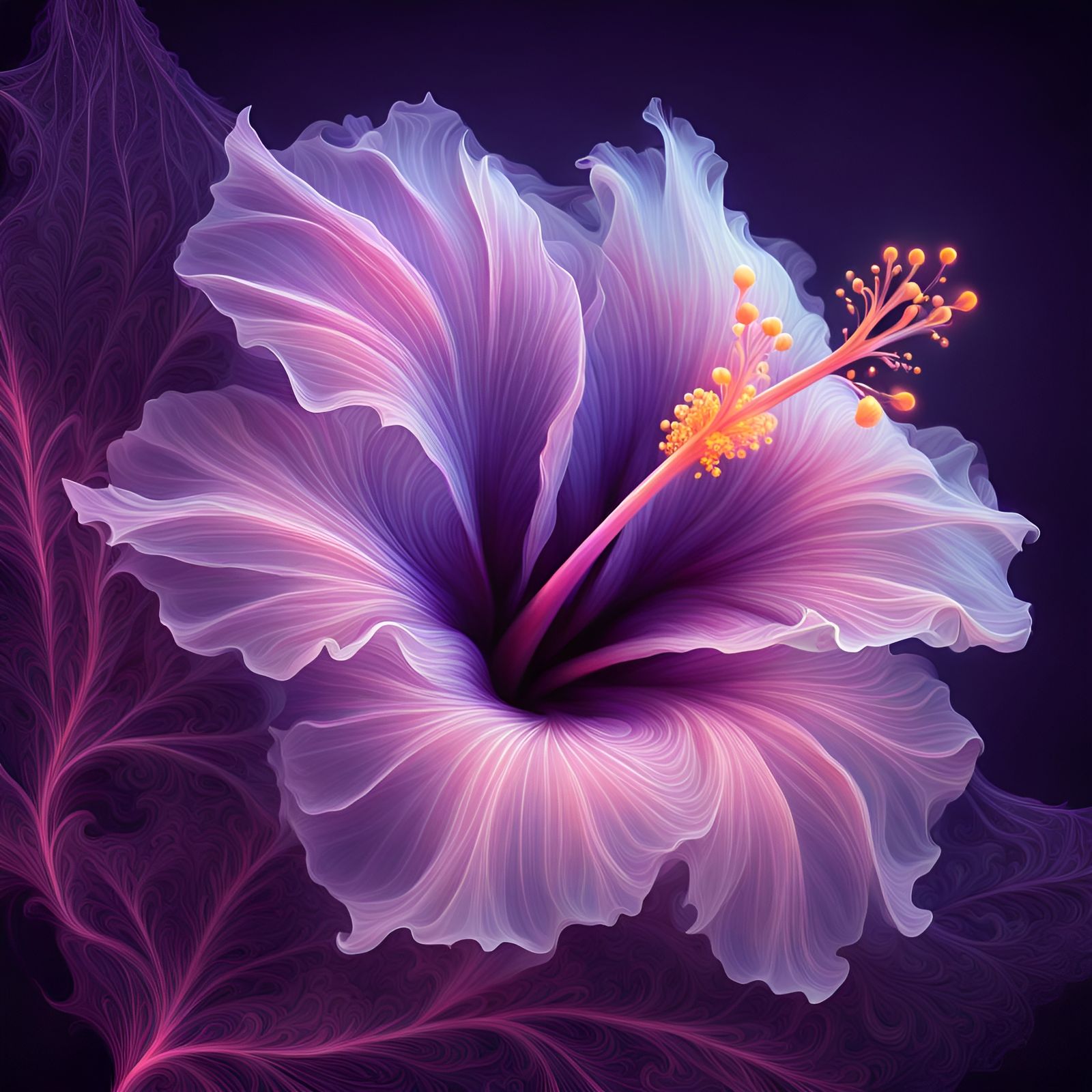 Eerie Glowing Hibiscus Flower in Spectral Moonlight