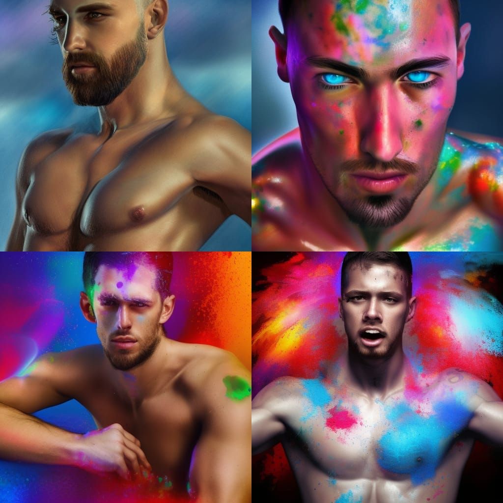 Hyperrealistic Shirtless People with Dramatic Lighting