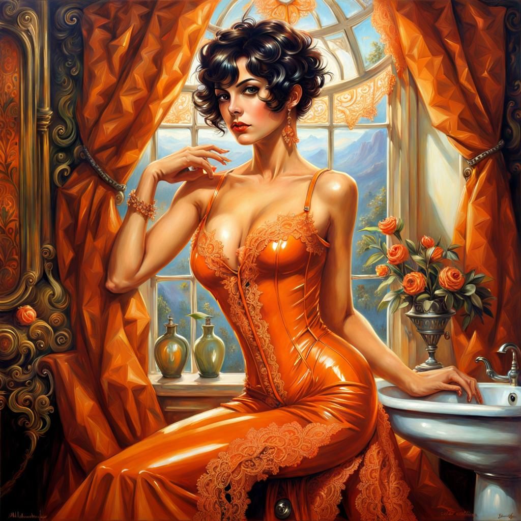 Italian Woman in Latex: Gothic Oil Painting