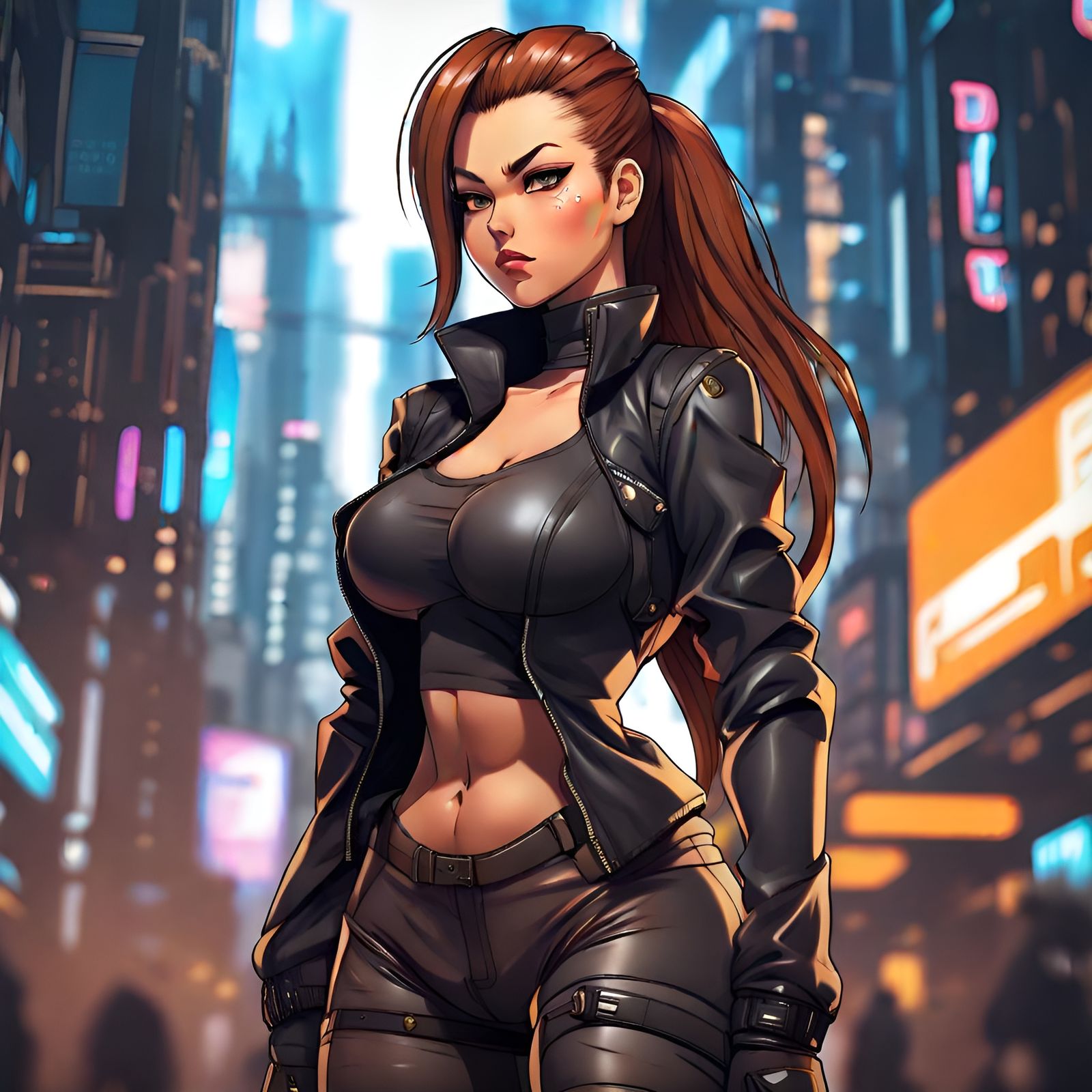 Epic Anime Woman in Cyberpunk City, Detailed Art