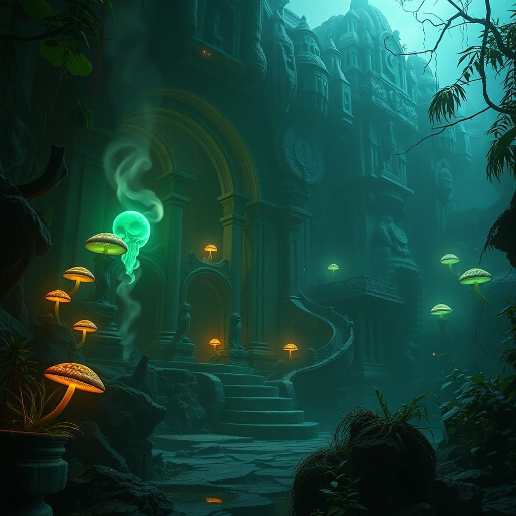 Ethereal Jungle Temple Unveiled by Futuristic Art-Tech