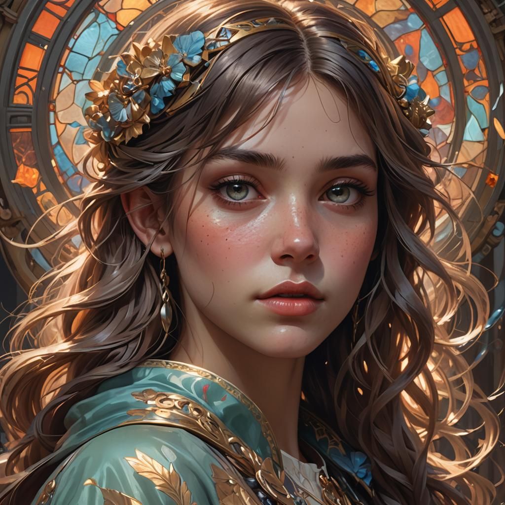 Beautiful Girl Portrait in Hyperdetailed Digital Art Style