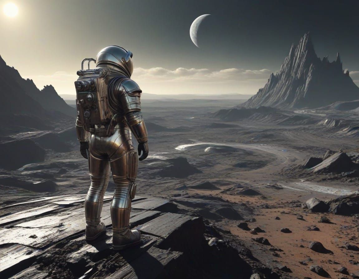 Astronaut Stands Alone on Lunar Horizon