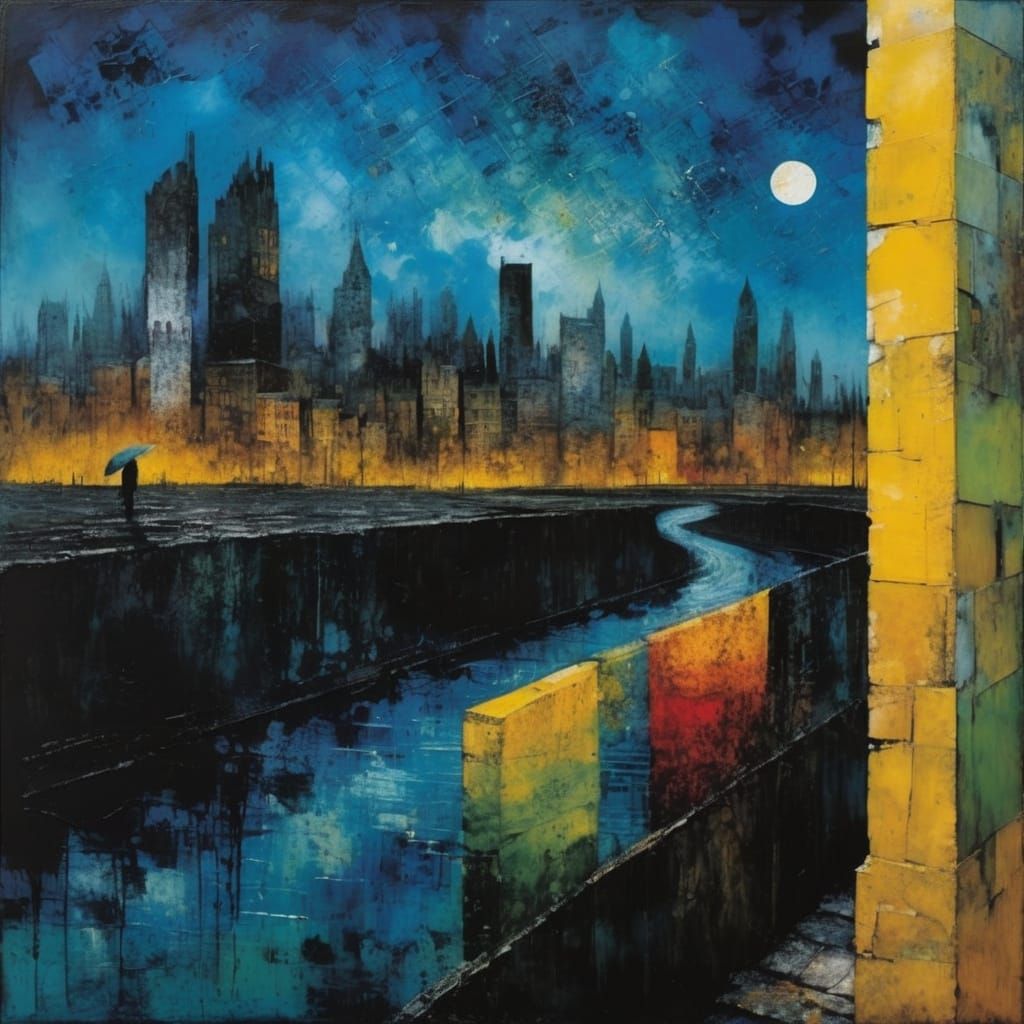 Expressionist Cityscape Painting with Impasto and Encaustic ...