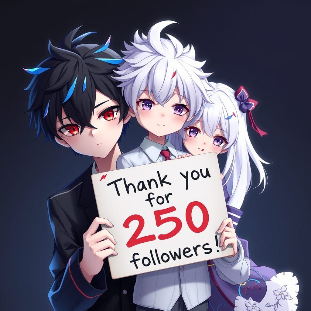 Anime-Inspired Children with Vibrant Hair Holding a Gratitud...