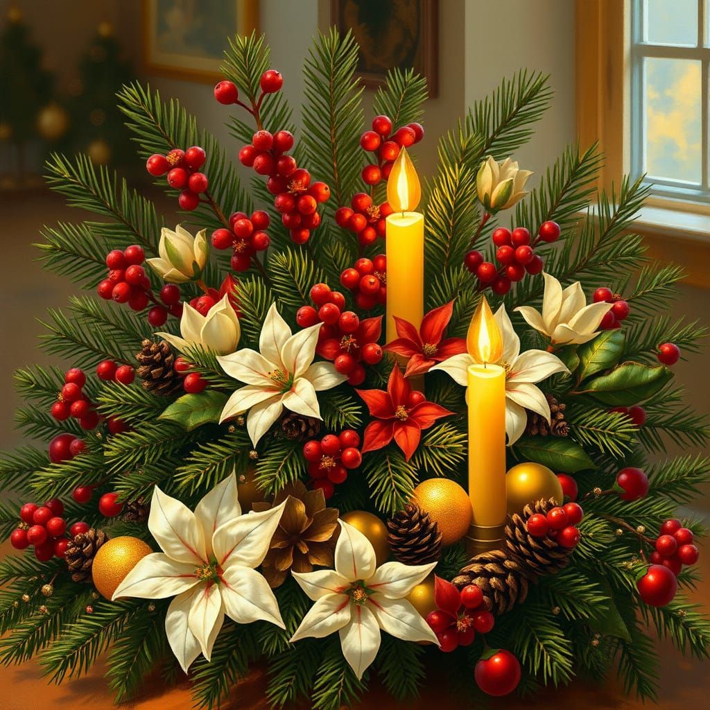 Cozy Christmas Centerpiece with Candles and Berries