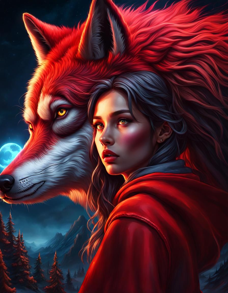 Girl Rides a Magical Wolf in Fantasy Landscape