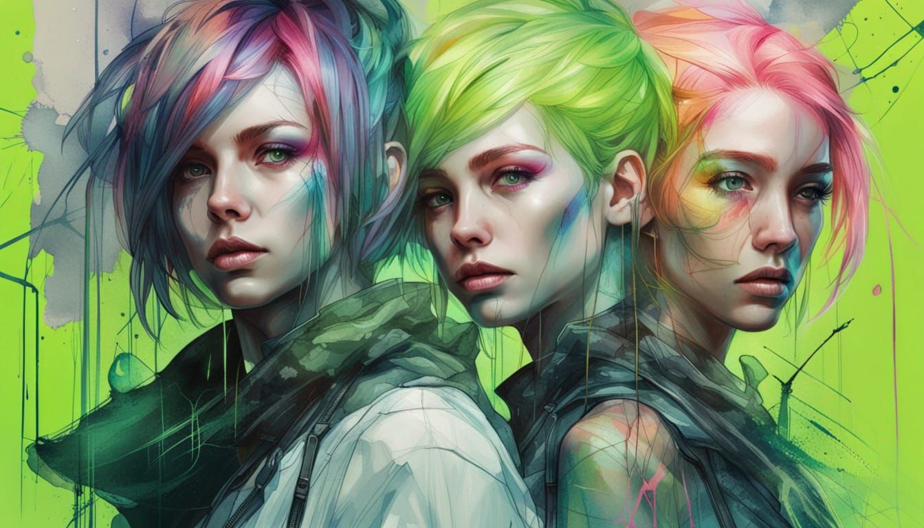 Cyberpunk Neon Girls in Hyper-Realistic Digital Art