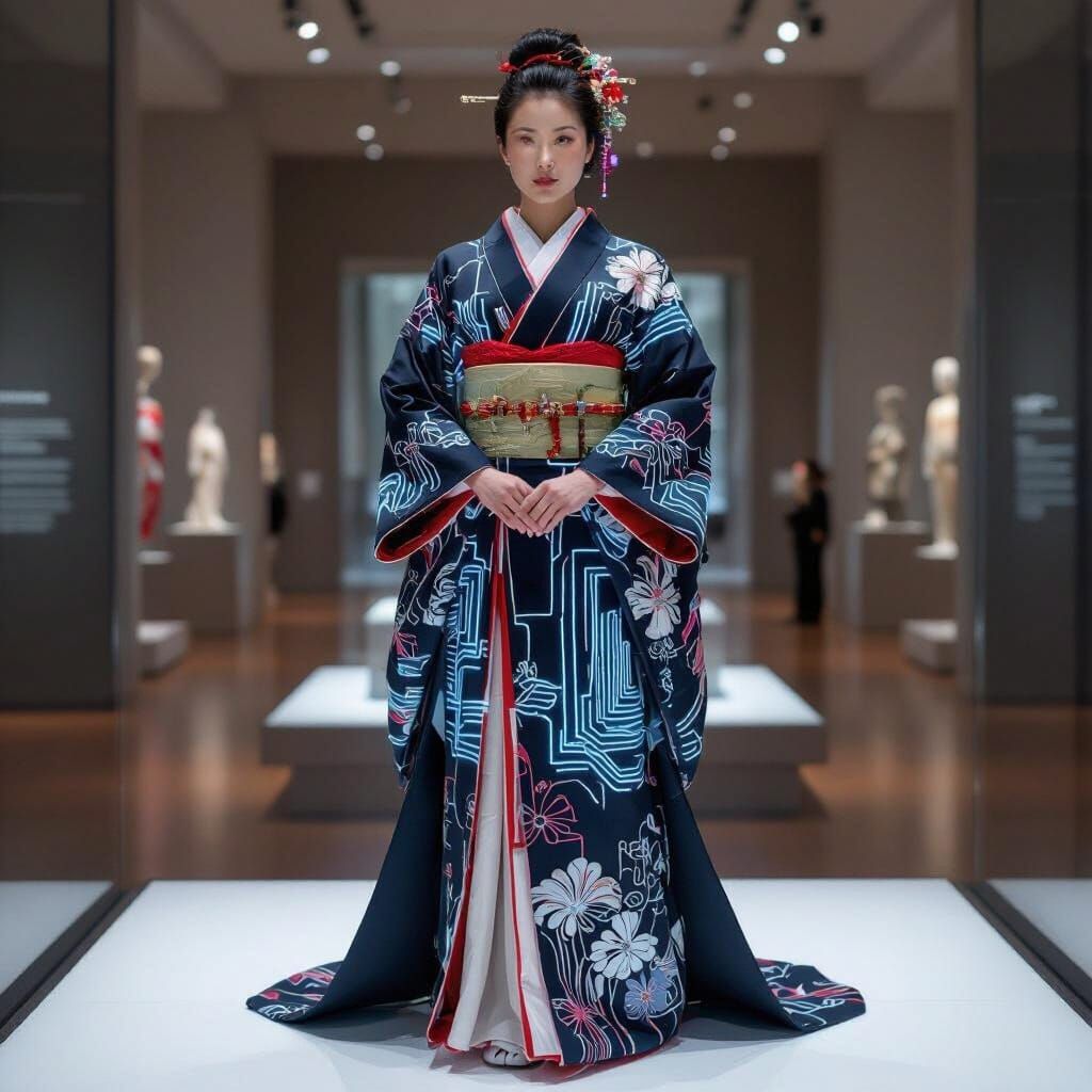 Futuristic Kimono with Fiber Optics in Museum