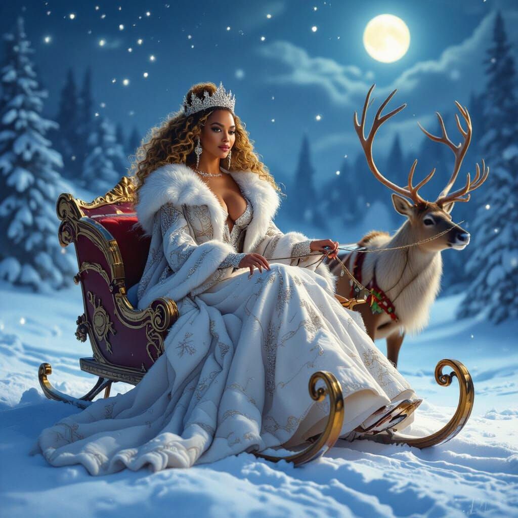 Beyoncé in a Luxurious Sleigh at Twilight