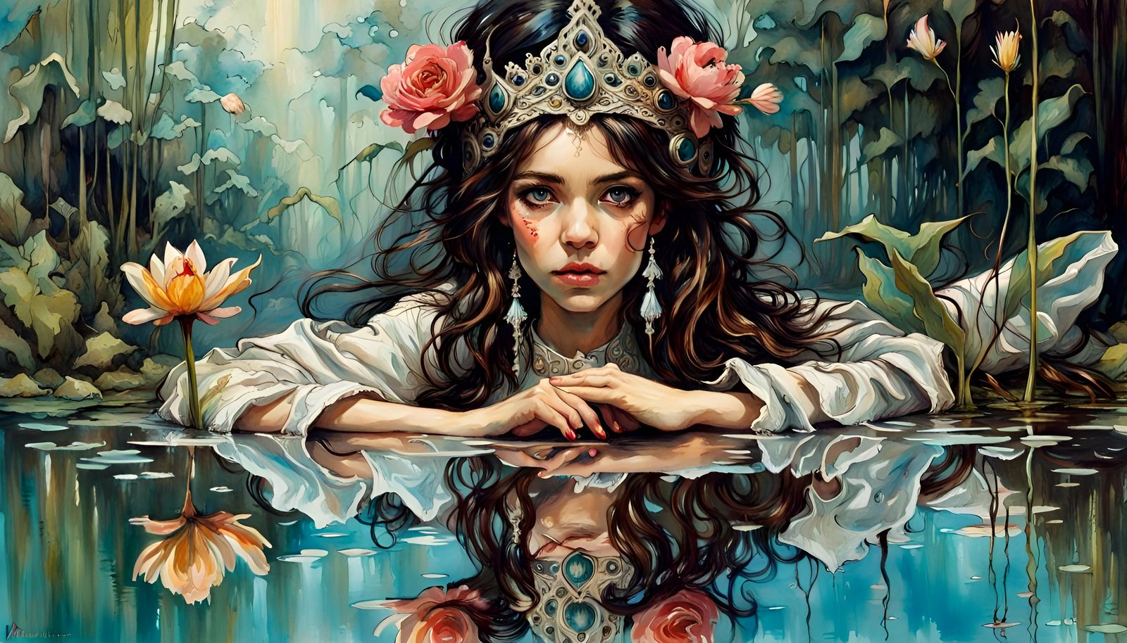 Ornate Persian Princess Reflecting in a Pond