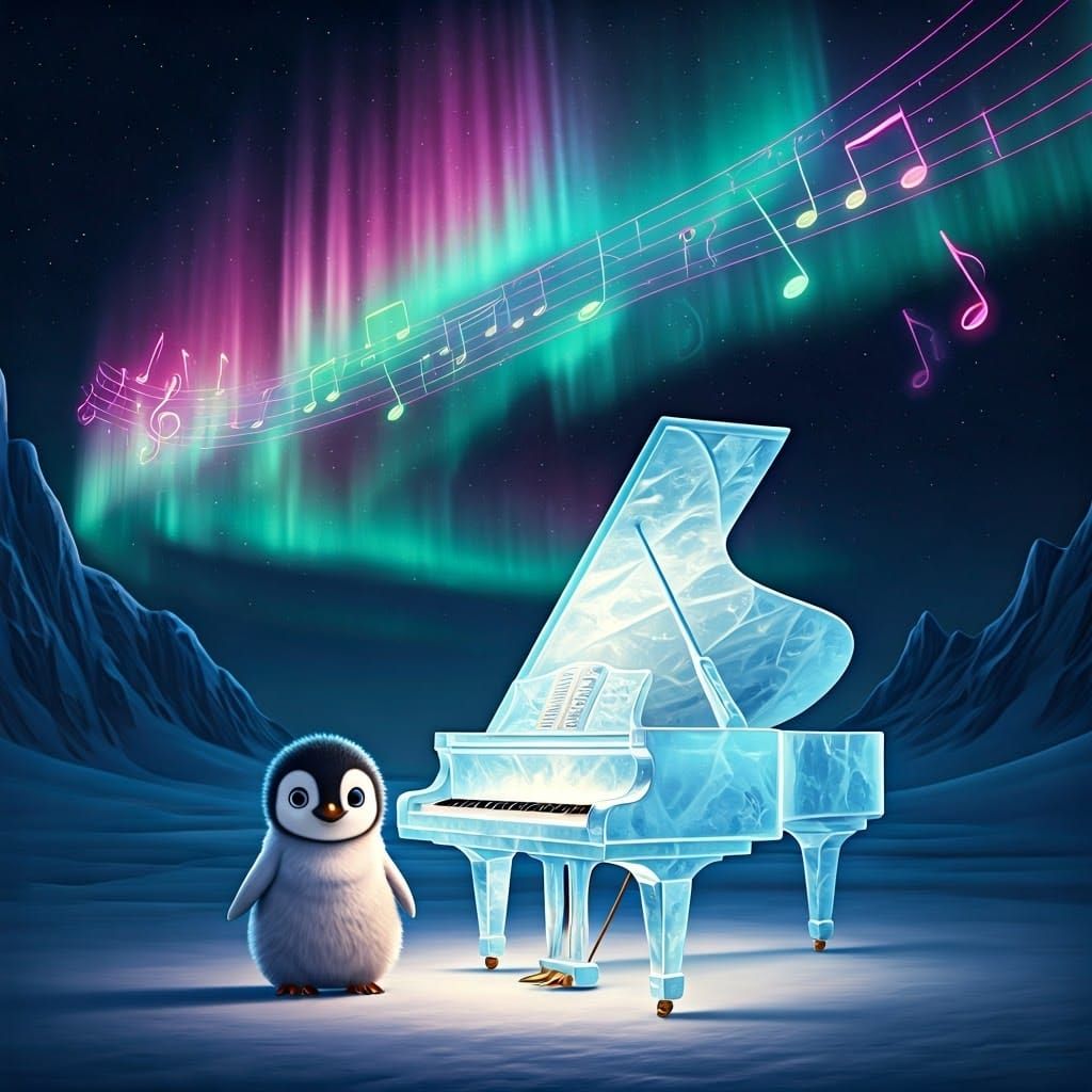 Cute Penguin Orchestra Conducts Majestic Ice Piano Concert U...