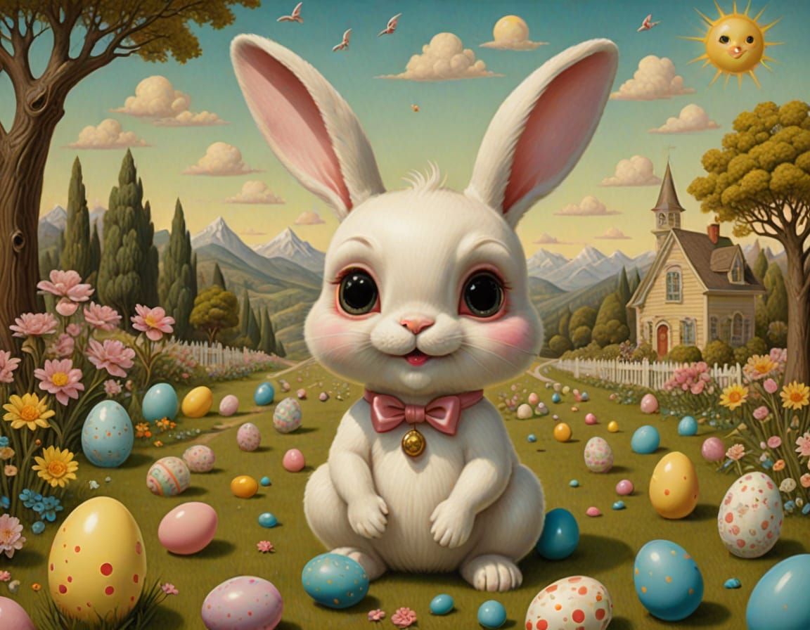 Surrealist Easter Bunny in Bright, Happy Sunshine