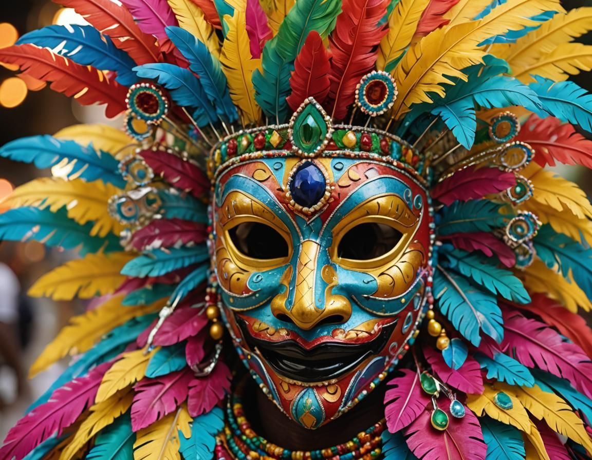 Festive Bahamian Junkanoo Mask in Sharp Focus