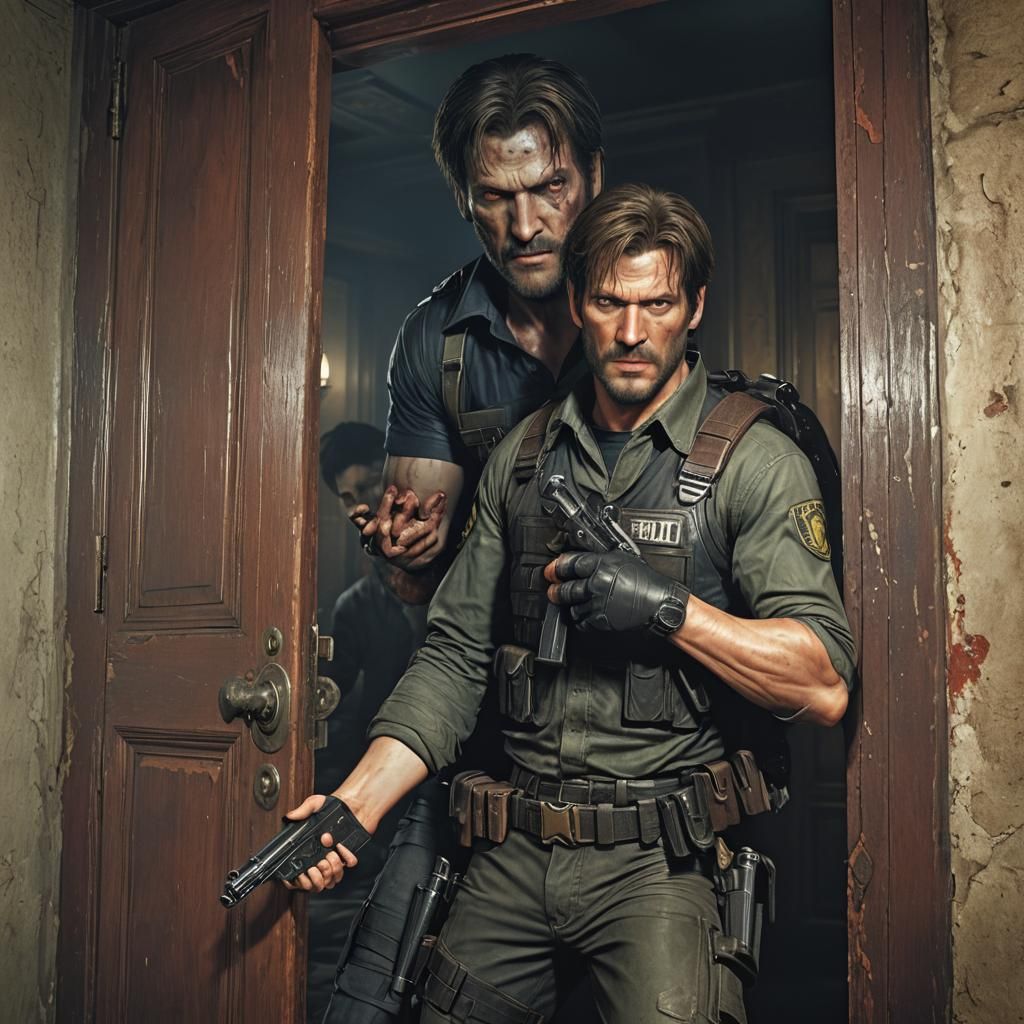 Leon Hiding from Zombie: Resident Evil Scene