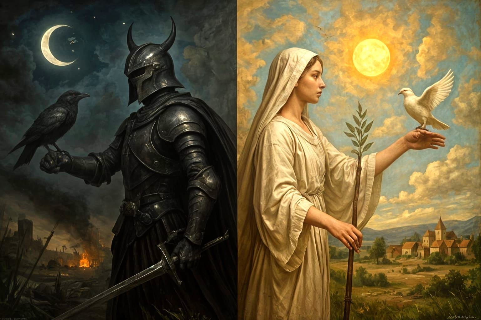 Dual Scene: Knight and Maiden in Baroque Style
