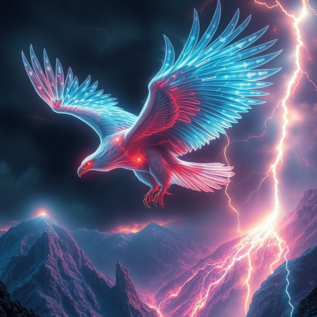 Ethereal Eagle Soars Through Dreamlike Landscape