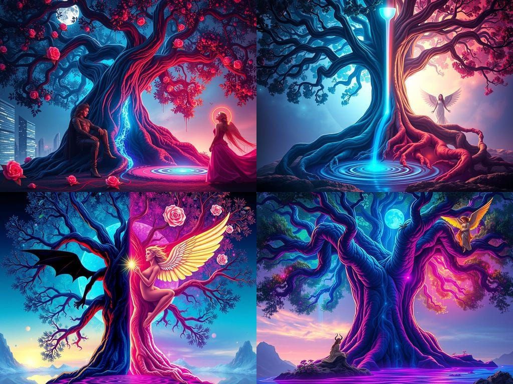 Ethereal Tree of Life in Synthwave Neon