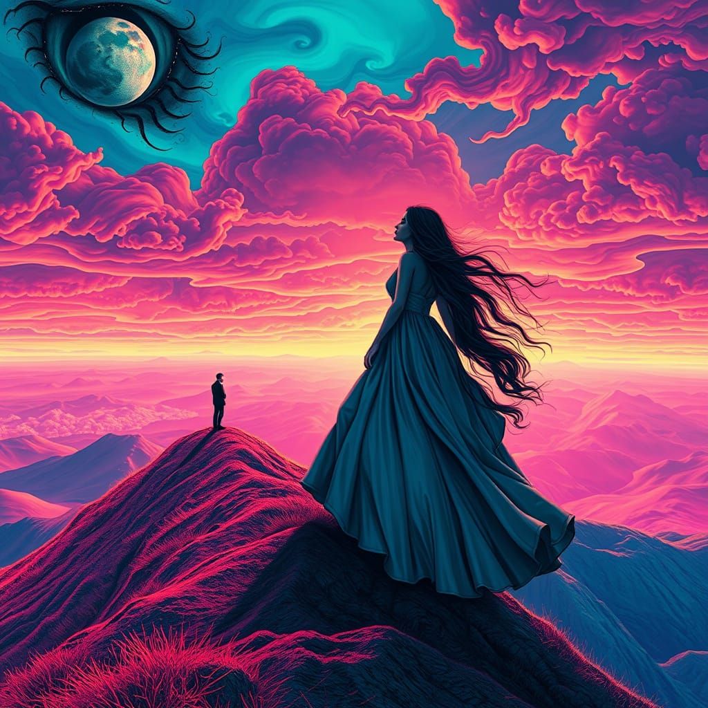 Psychedelic Woman on Hillside: Love and Loss