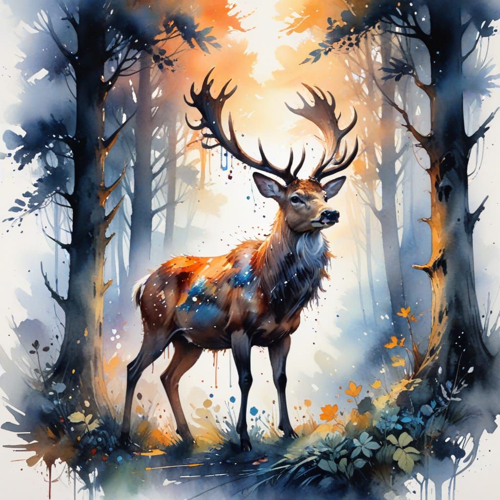 Mysterious Fox Amidst Ancient Trees in Dusk Light