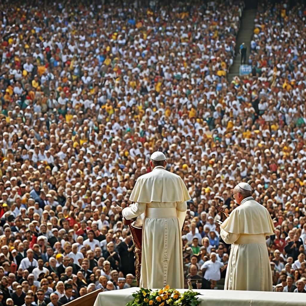 The Pope's Sermon to Crowd in Stadium