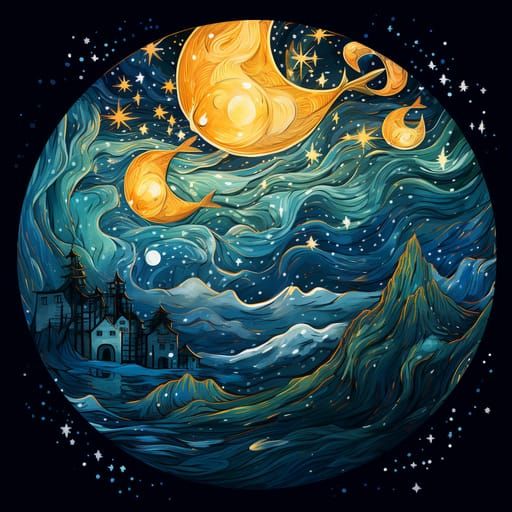 Pisces Sign in Starry Night Digital Art