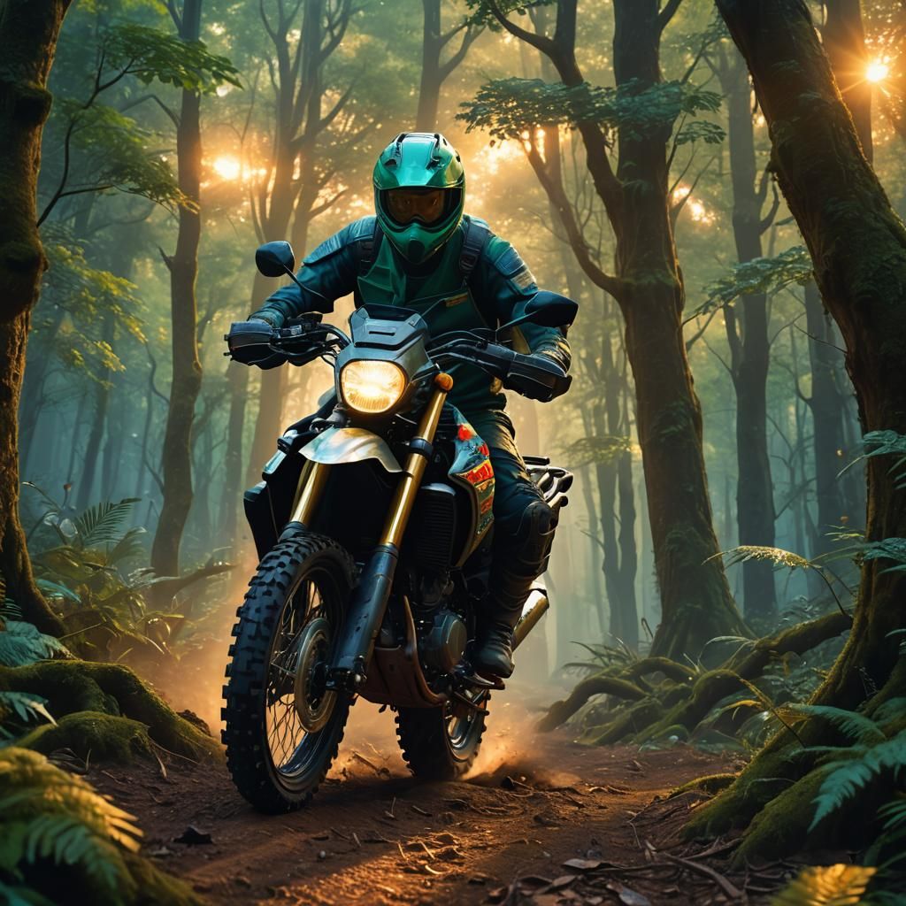 Suzuki DR 650 in Mystical Forest: Matte Painting