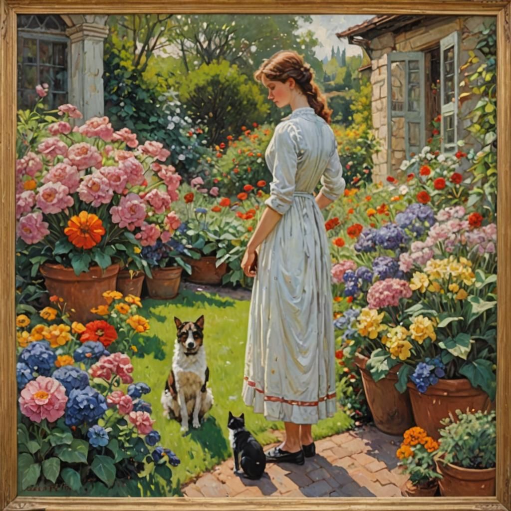 Woman in Garden as Oil Painting