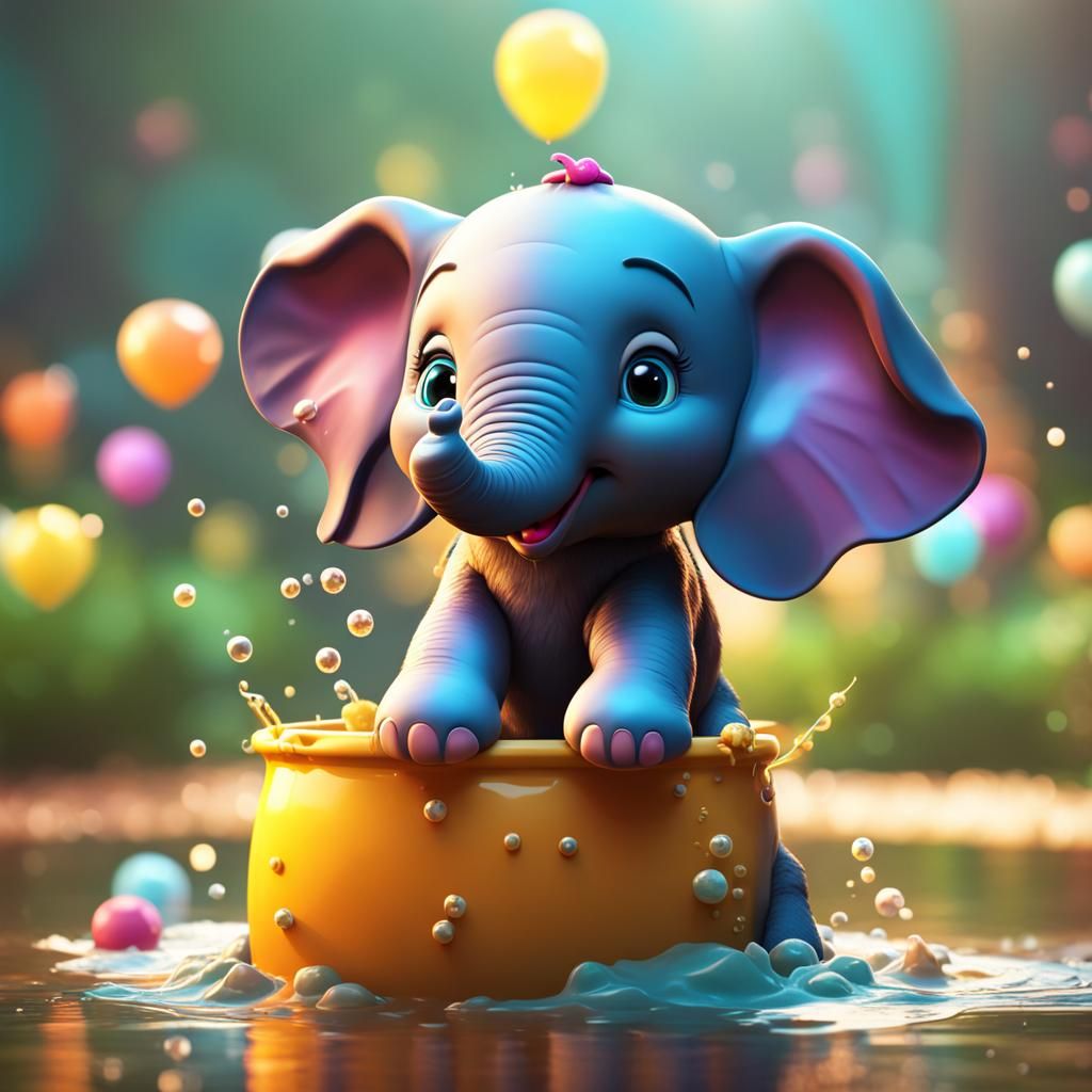 Baby elephant in puddle