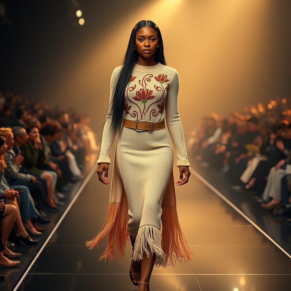 Stunning African American Model Strides Down High-Fashion Ca...