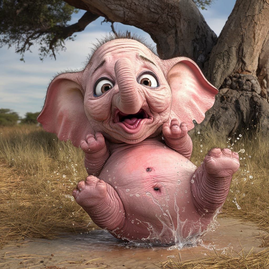 Cute Pink Elephant's Splashing Adventure