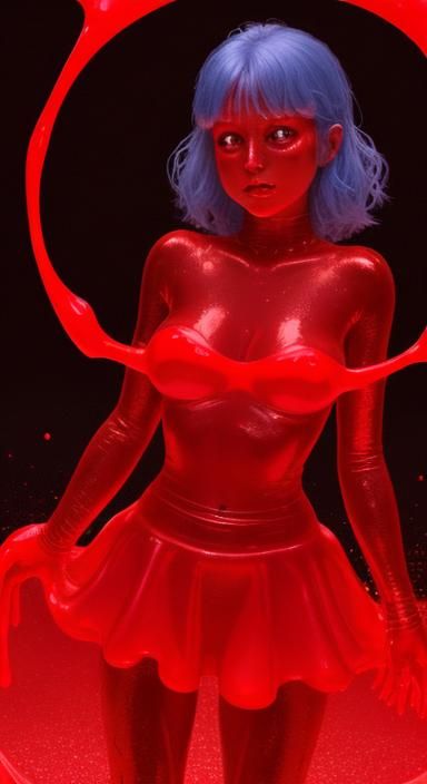 Glowing Red Slime Girl in the Darkness