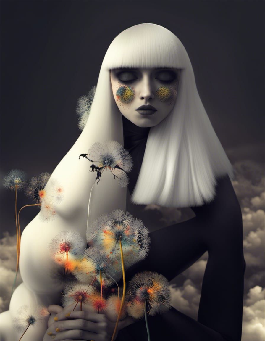 Winged Fairies in Dandelion Dreamscape, Abstract Art