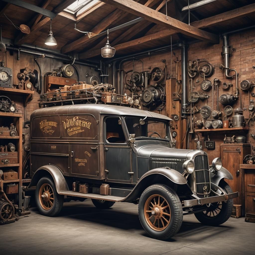 Steampunk Engine in 1935 Delivery Van
