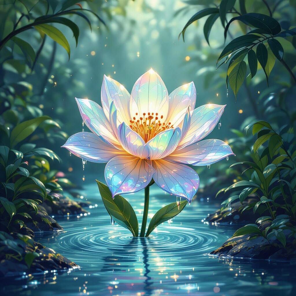 Bioluminescent Flower in Jungle, Dreamy Art Style
