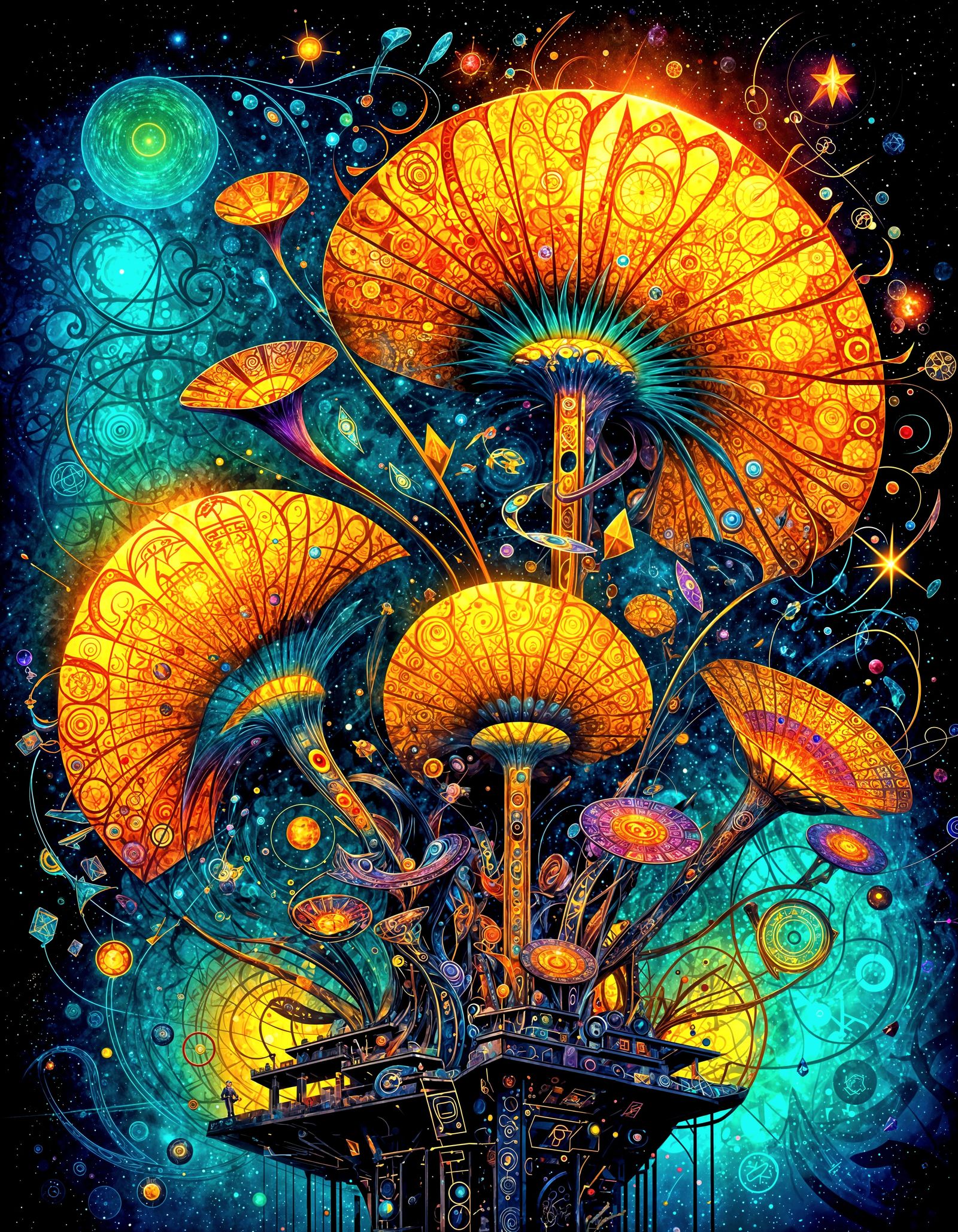 Abstract Surrealism With Whimsical Geometry and Jewel Tones