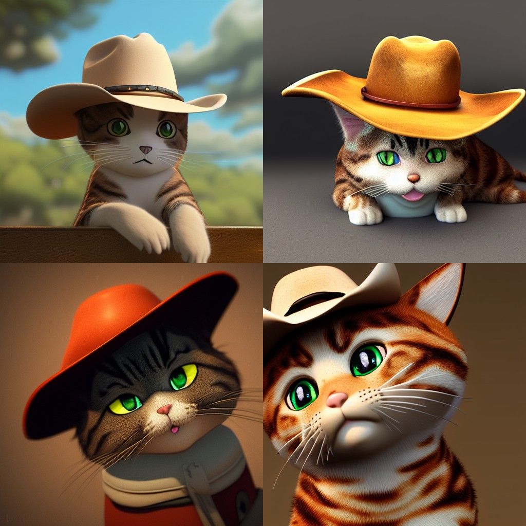 Cat in Cowboy Hat: 3D Anime Rendering