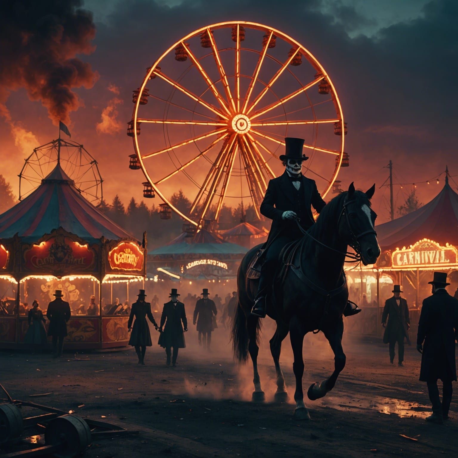 Eerie Abandoned Carnival Scene at Dusk